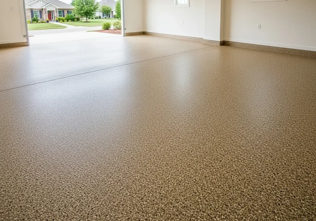 Quartz floor coating in a two-car residential garage in Raleigh, NC — a premium option by NC Garage Floors