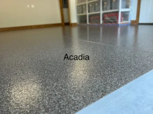 Acadia decorative flake color sample for polyaspartic garage floor coating, available from NC Garage Floors in Raleigh