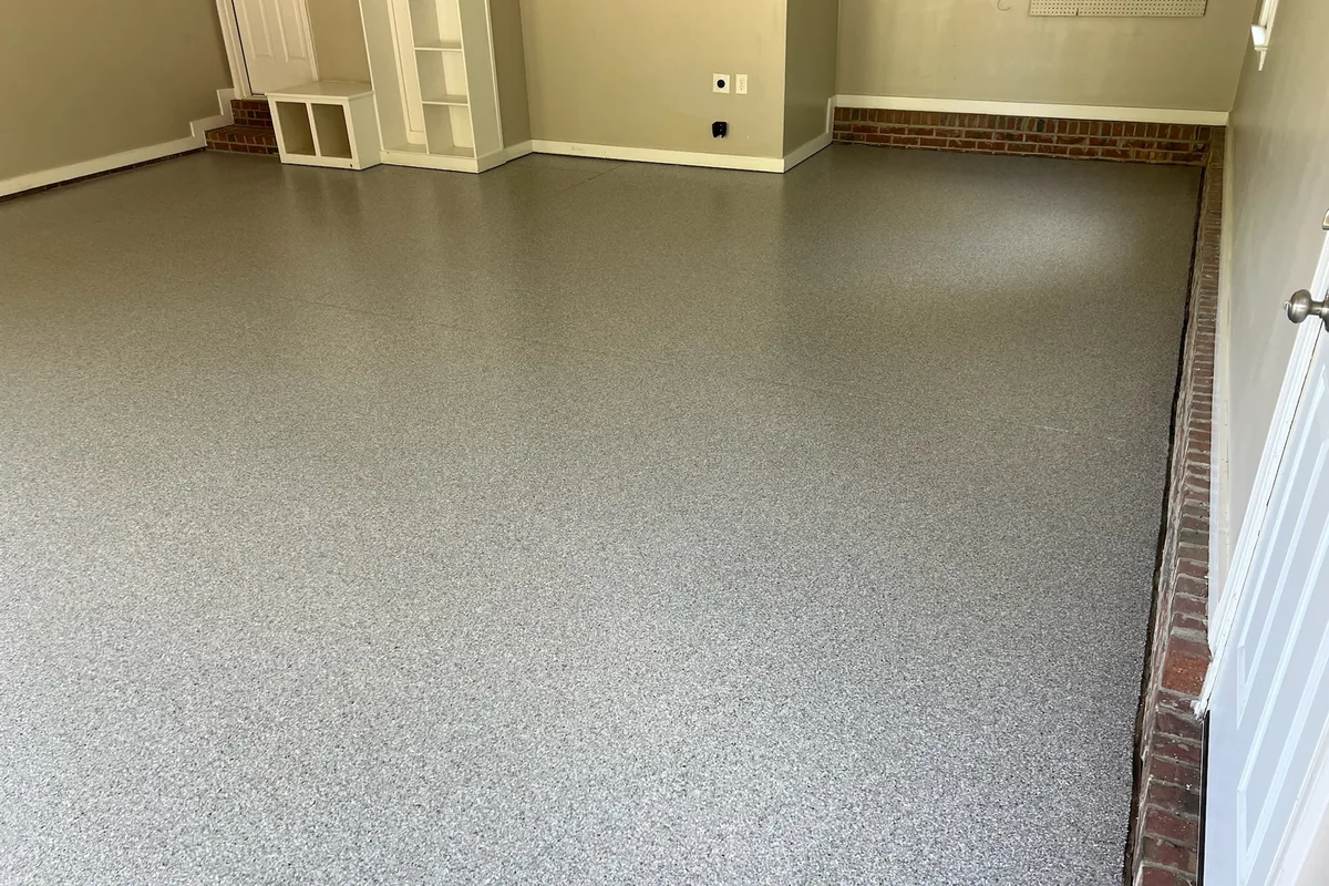 Finished polyaspartic garage floor coating installed in a Durham, NC residential garage by NC Garage Floors